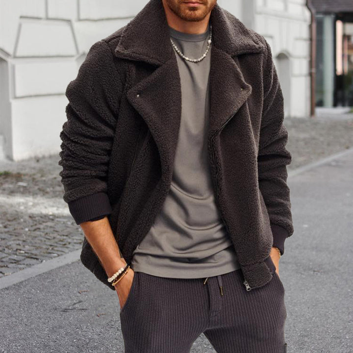 Herren Sherpa-Übergangsjacke mit Reverskragen und Rippbündchen Echoarchiv