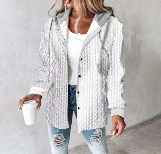 Damen Kapuzencardigan mit Streifen und Druckknopfblende Echoarchiv
