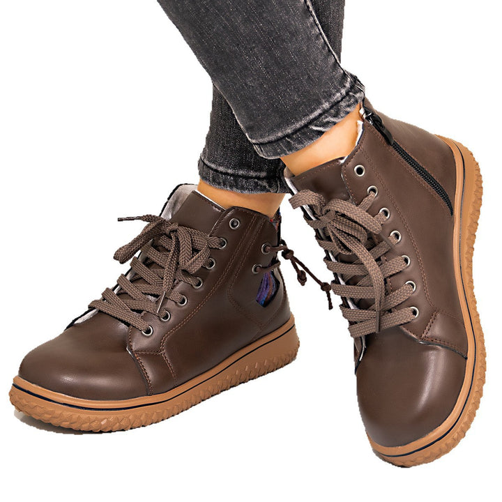 Damen gefütterte Schnür-Stiefelette mit seitlichem Reißverschluss und profilierter Gummisohle Echo Archiv