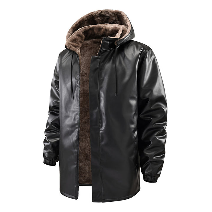 Herren Kunstleder-Parka mit Teddyfutter, Kapuze & verdecktem Reißverschluss Echoarchiv