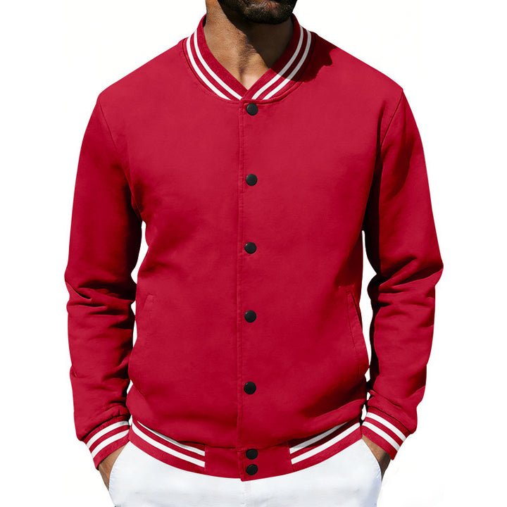Herren Varsity-Bomberjacke aus Sweat mit gestreiftem Rippkragen – Brevano