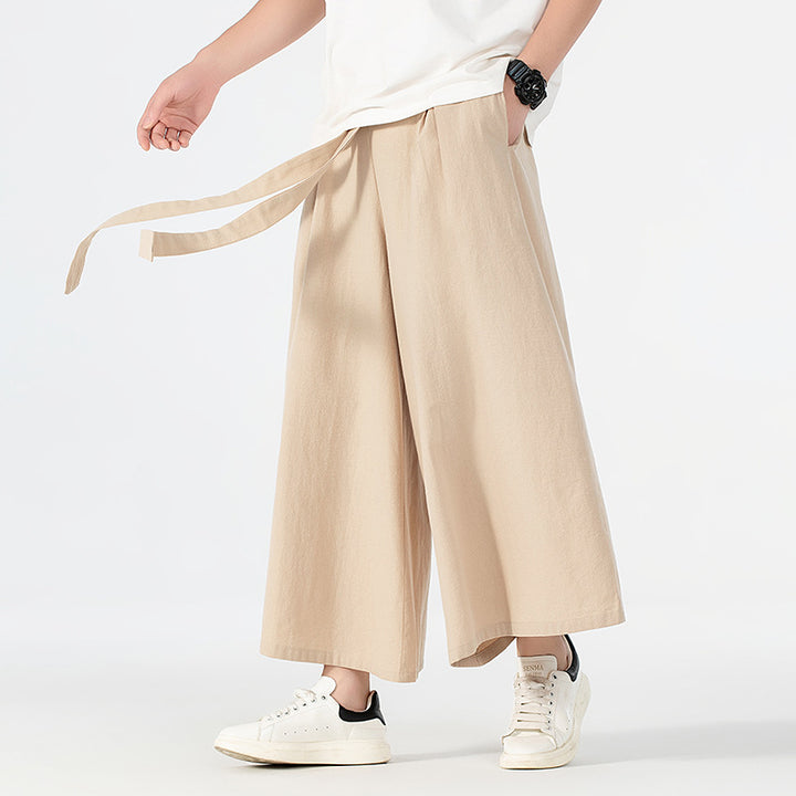 Damen Culotte-Style Hosenrock mit weitem Bein und Bindegürtel Echoarchiv