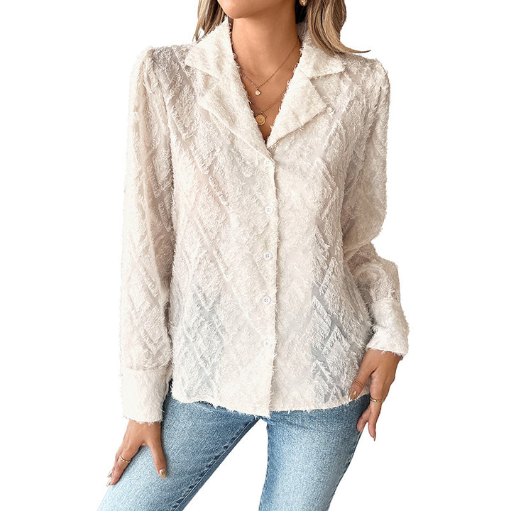 Damen Texturierte Chiffon-Bluse mit Reverskragen und Strukturmuster Echoarchiv