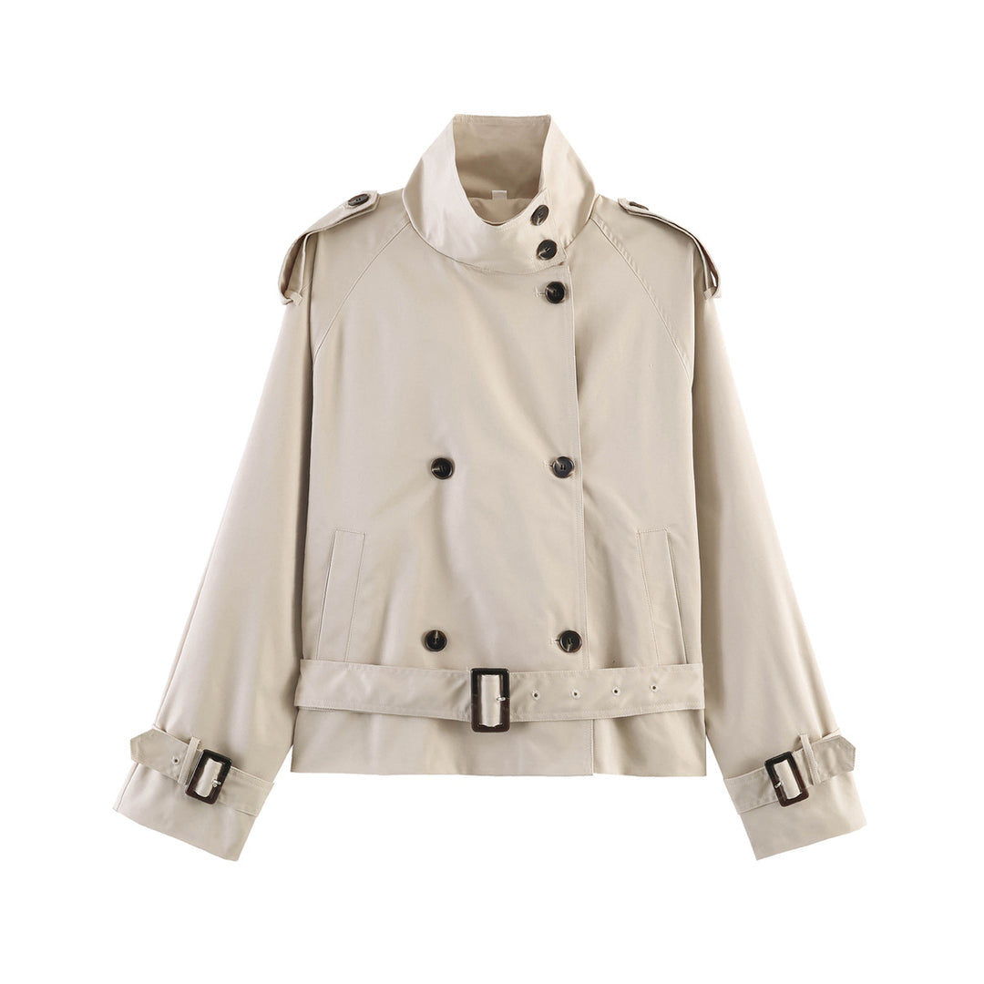 Damen gekürzte Trenchjacke mit Stehkragen doppelter Knopfreihe und Taillengürtel Echo Archiv