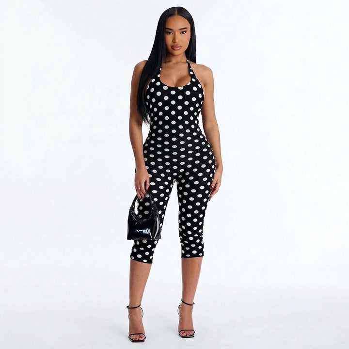 Damen Sportanzug mit Polka-Dots und tiefem V-Ausschnitt Echo Archiv