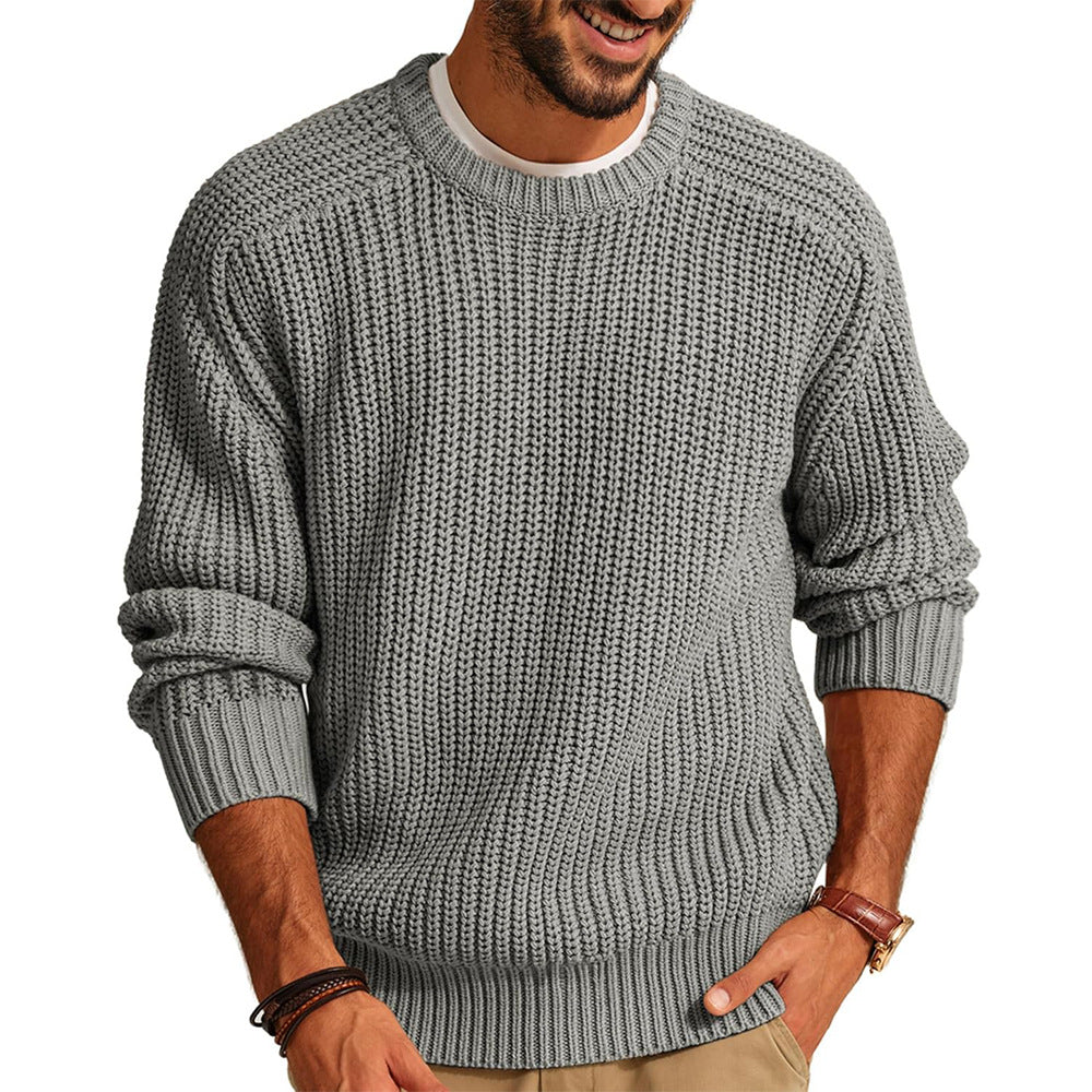 Herren Grobstrick Pullover mit Rundhalsausschnitt und lässigem Schnitt Echoarchiv
