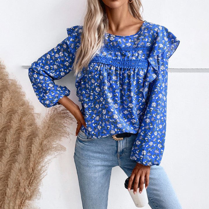 Damen nan romantische Hemdblusenbluse mit Spitzenborte, Volantärmel und lockerer Tunika-Silhouette Echo Archiv