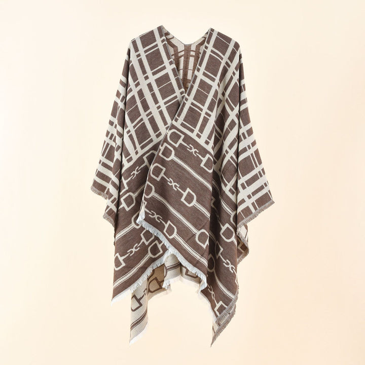 Damen Jacquard-Umhang mit Steigbügel‑Motiv und Fransensaum Echo Archiv