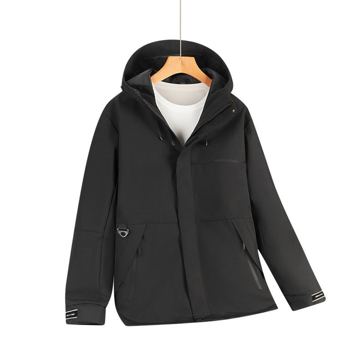 Herren Wasserabweisende Softshell-Kapuzenjacke mit verdeckten Reißverschlüssen und urbanem Schnitt Echo Archiv
