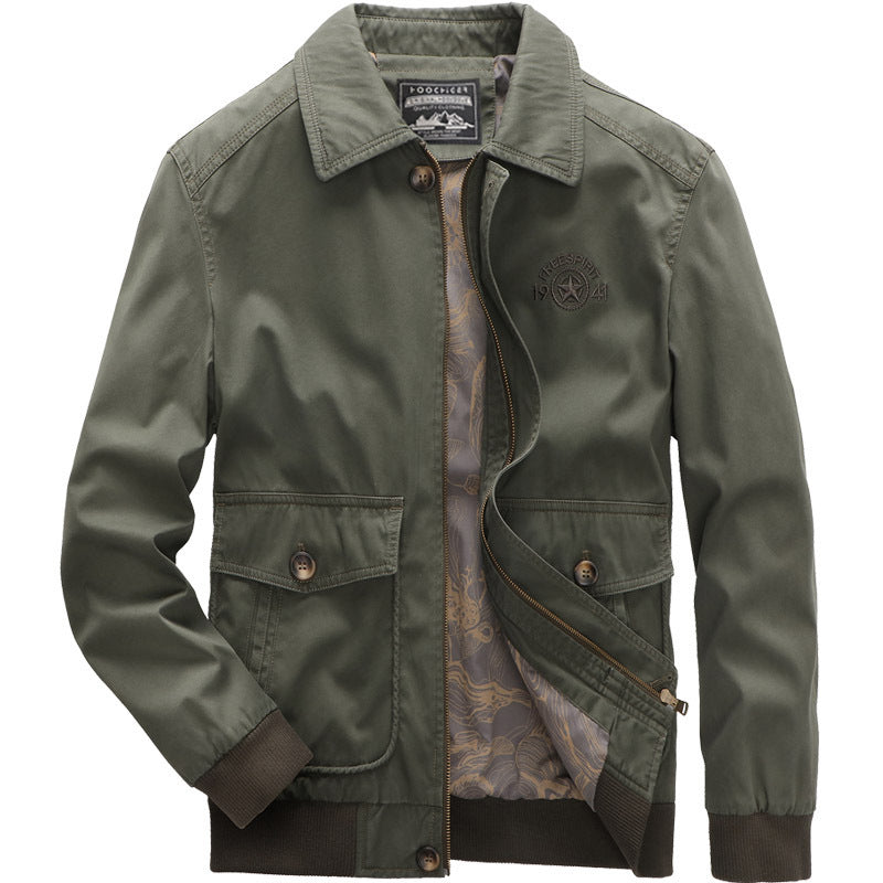 Herren leichte Harrington‑Jacke im Worker‑Look mit Knopf‑Pattentaschen, Reißverschluss und Rippbündchen Echoarchiv