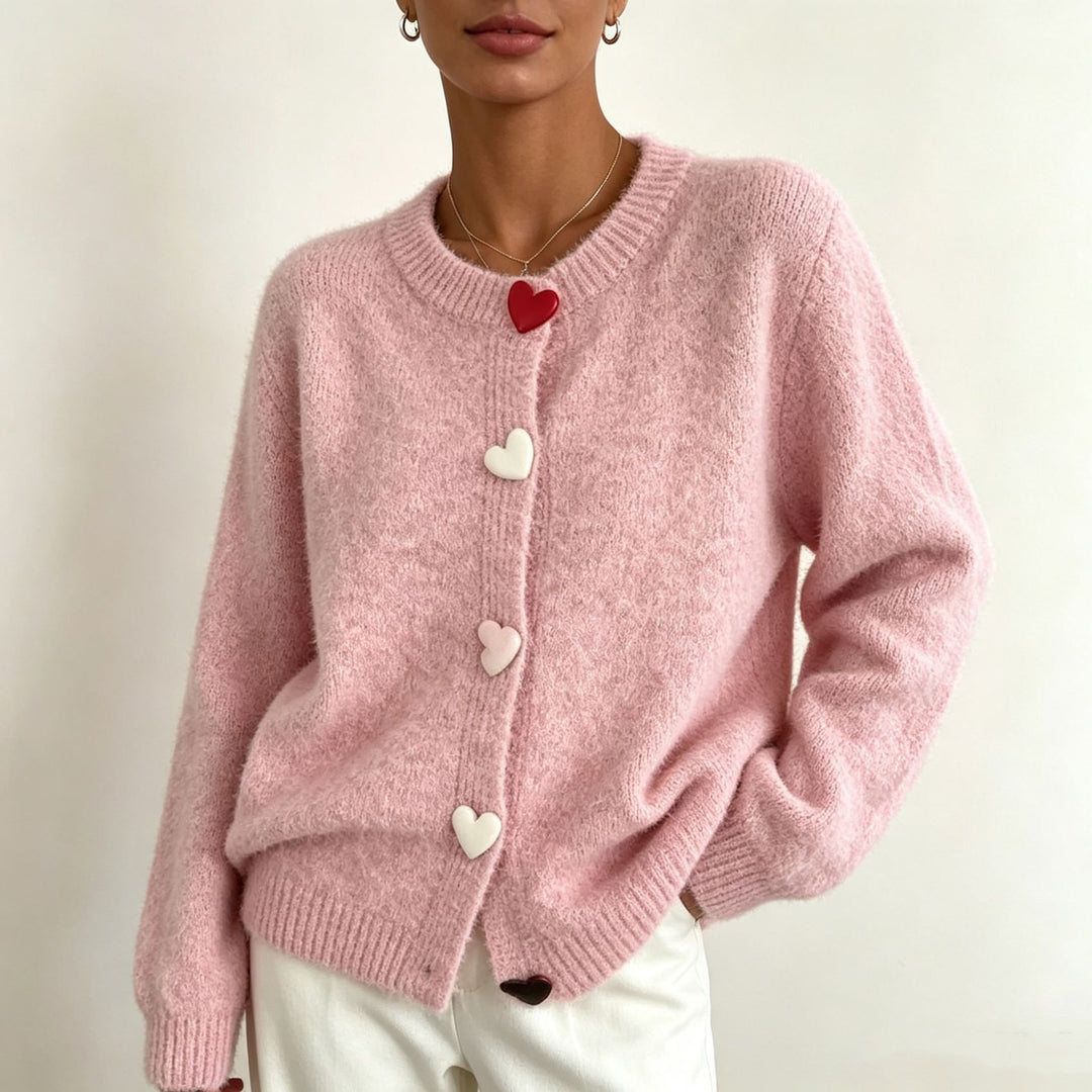 Damen Flauschiger Kurzcardigan mit Herz‑Knopfleiste und Raglanärmeln – Veloura
