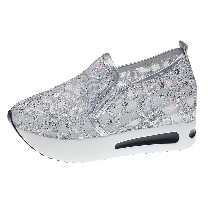 Damen Elegante Keil-Slipper mit transparentem Mesh, Paillettenstickerei und dämpfender Plateau-Sohle – Lioré