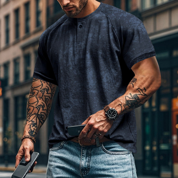 Herren lässiges Henley-T-Shirt mit modischem Knopfleisten-Design und strukturierter Oberfläche Echoarchiv