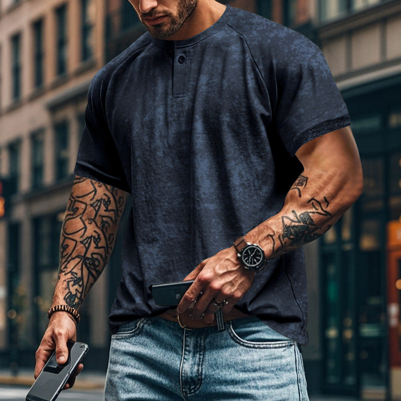 Herren lässiges Kurzarm-Henley-T-Shirt mit strukturiertem Design Echoarchiv