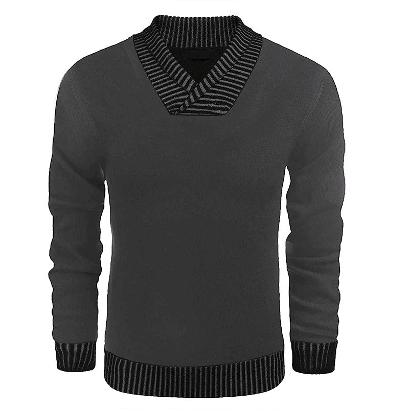 Herren Feinstrick-Pullover mit V-Ausschnitt und kontrastierendem Rippkragen Echo Archiv