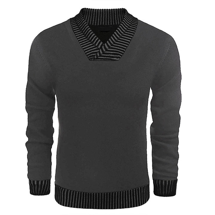 Herren Feinstrick-Pullover mit V-Ausschnitt und kontrastierendem Rippkragen Echo Archiv