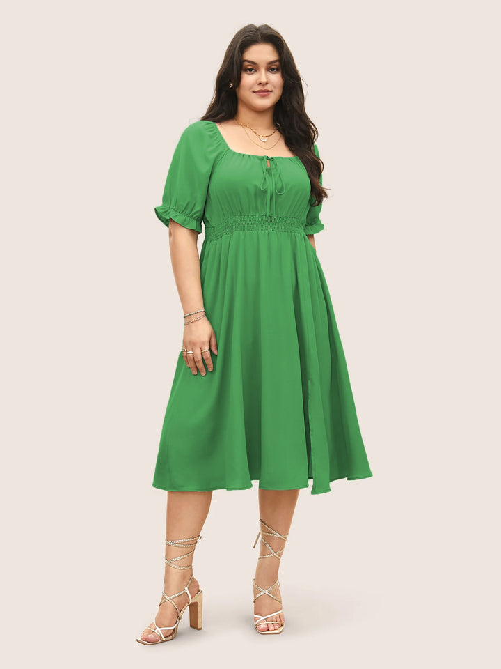 Damen Midi-Kleid mit Puffärmeln und elastischem Taillenbund Echo Archiv