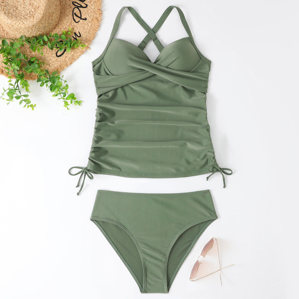 Damen Tankini-Set mit elegantem Wickeldesign und raffinierter Rüsche – Maréssa