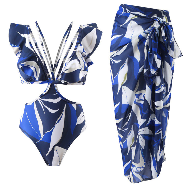 Damen Badeanzug mit elegantem Wickeldesign und voluminösen Rüschendetails Echo Archiv