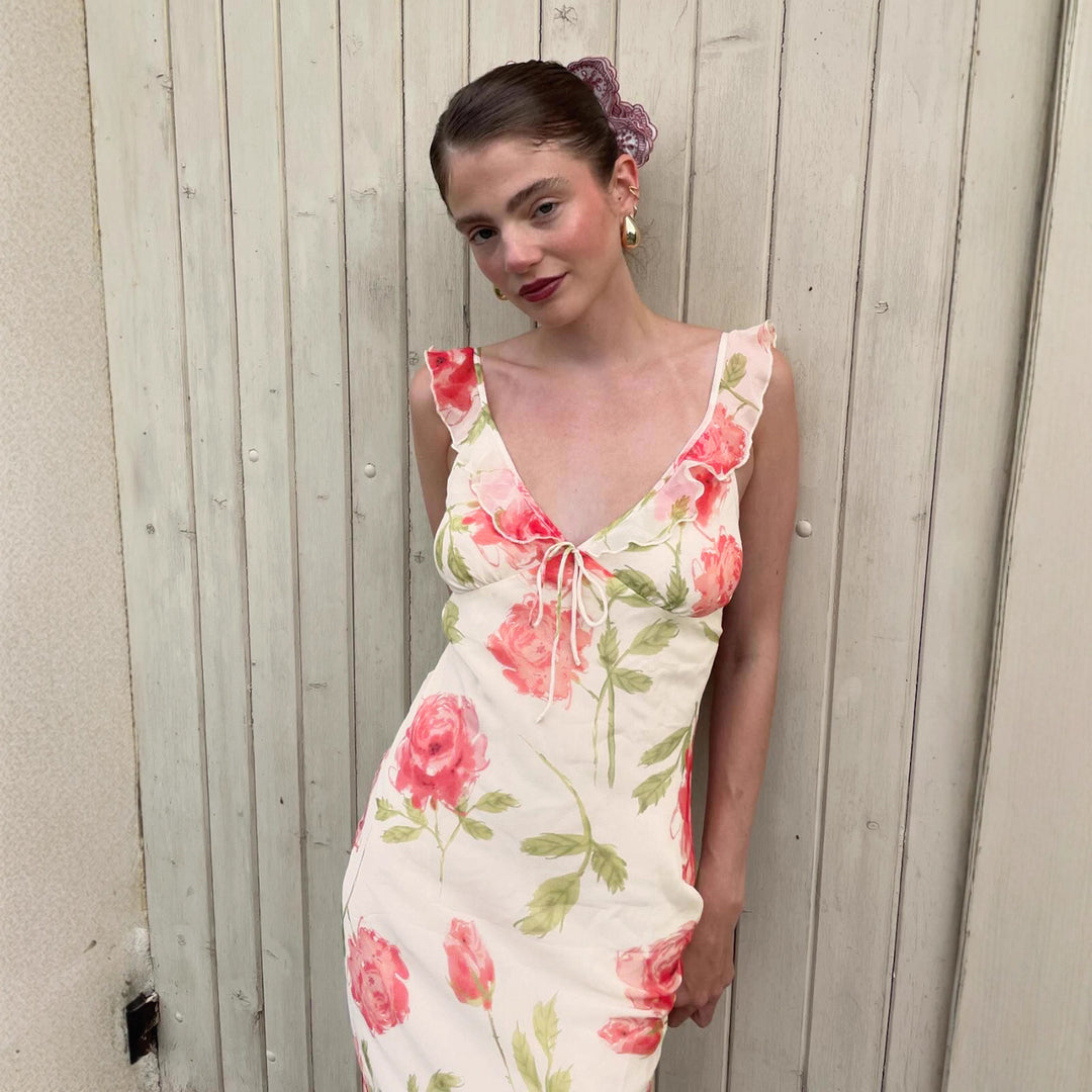 Damen Maxikleid mit floralem Cut-Out und feinen Spaghettiträgern Echo Archiv