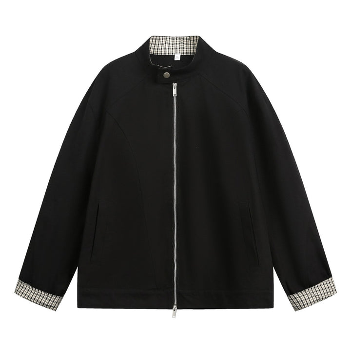 Unisex Boxy-Übergangsjacke mit Stehkragen kariertem Innenfutter und Zweiwege-Reißverschluss Echo Archiv