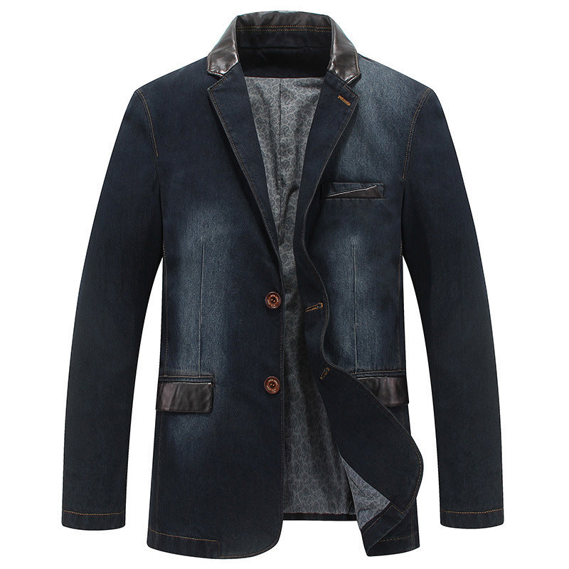 Herren Jeansblazer mit Lederoptikdetails und floral gefüttertem Innenfutter – Taviero