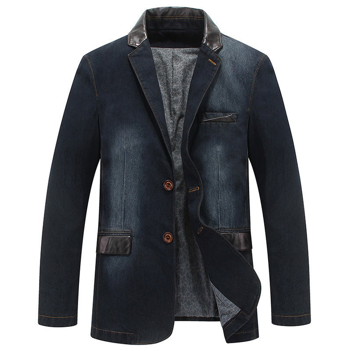 Herren Jeansblazer mit Lederoptikdetails und floral gefüttertem Innenfutter – Taviero
