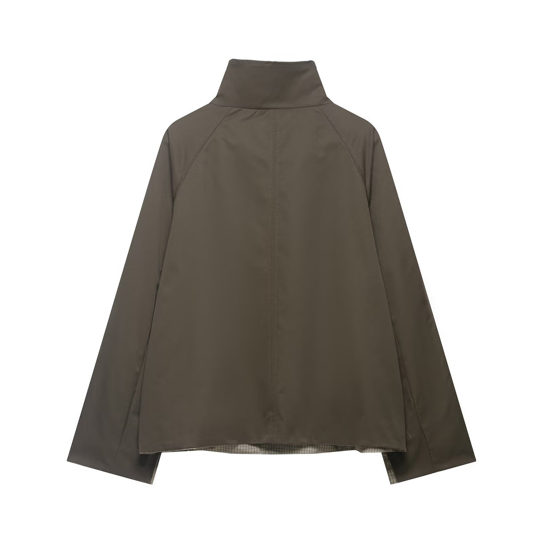 Herren Kurze wasserabweisende Übergangsjacke mit hohem Stehkragen, asymmetrischer Knopfleiste und Raglanärmeln Echo Archiv
