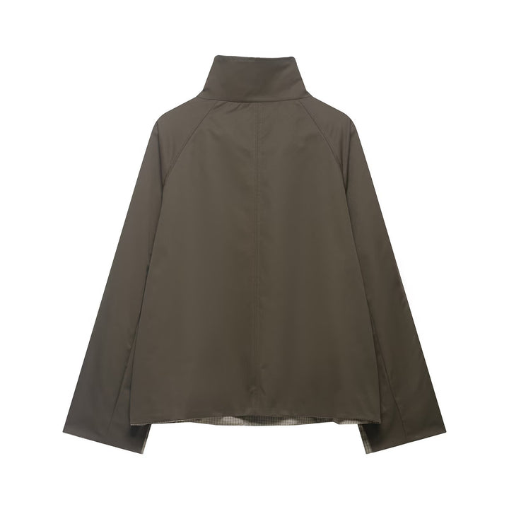Herren Kurze wasserabweisende Übergangsjacke mit hohem Stehkragen, asymmetrischer Knopfleiste und Raglanärmeln Echo Archiv