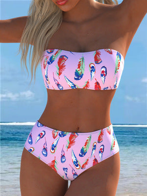 Damen Bandeau-Bikini mit einzigartigem Federmuster und hohem Taillenschnitt Echo Archiv
