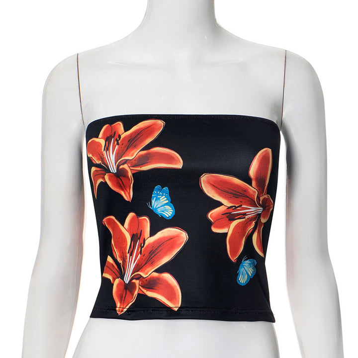 Damen Bandeau-Top mit floralem Motiv und elastischem Bund Echo Archiv