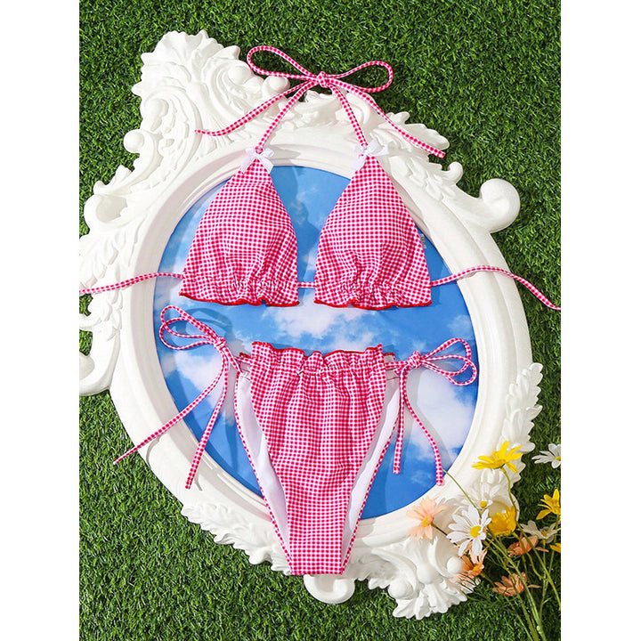 Damen Check-Muster Triangel-Bikini Set Echo Archiv