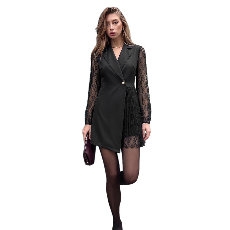 Damen Blazer-Kleid mit Spitzenärmeln, taillierter Silhouette und asymmetrischem Saum – Valéne