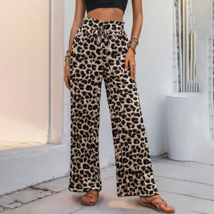 Damen Leichte Palazzo-Hose mit elastischem Bund, Bindekordel und Animal-Print Echoarchiv