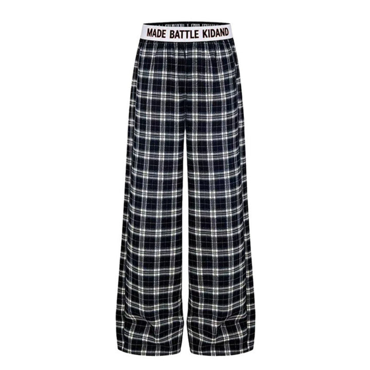 Damen Weite Lounge-Hose mit Karomuster und elastischem Logobund Echoarchiv
