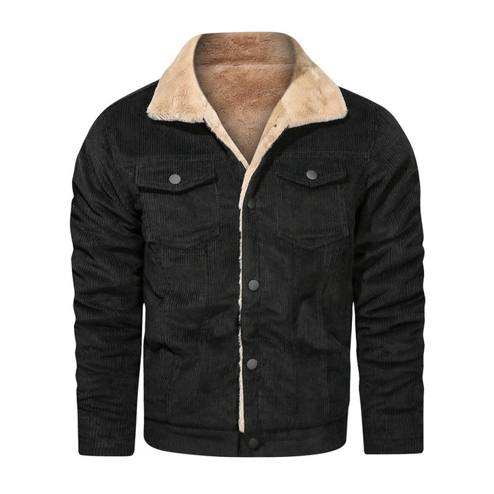 Herren Kord-Truckerjacke mit Teddyfutter und Druckknopfverschluss Echoarchiv