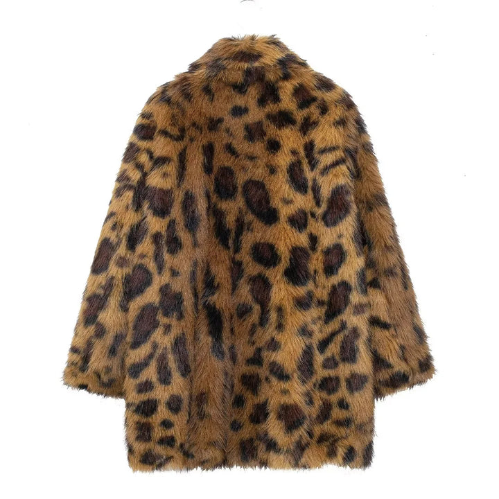 Damen langer Kunstfell-Mantel im Leopardenprint mit Oversize-Schnitt und kuscheliger Innenfutter-Qualität – Montévia