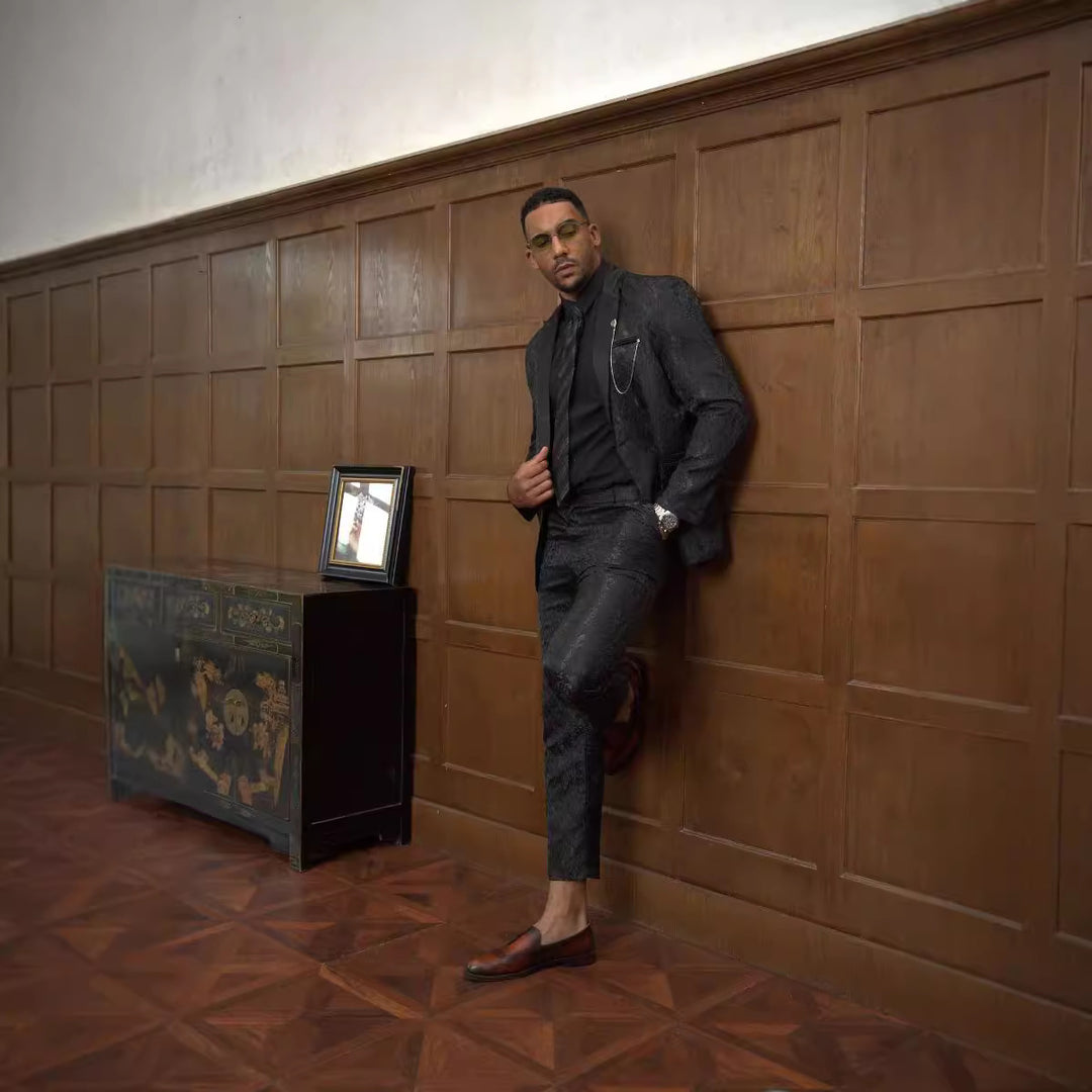 Herren festliches Anzugset mit floralem Jacquard-Muster Echoarchiv