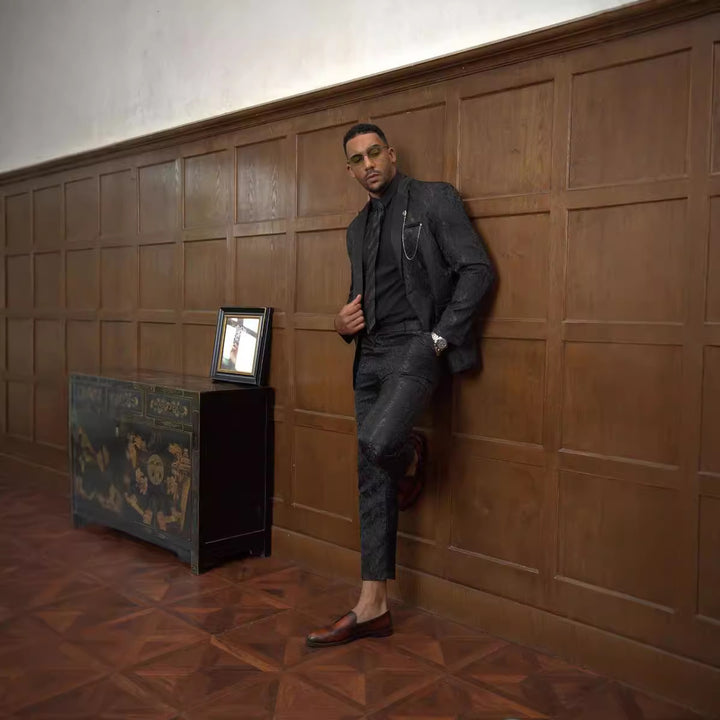 Herren festliches Anzugset mit floralem Jacquard-Muster Echoarchiv