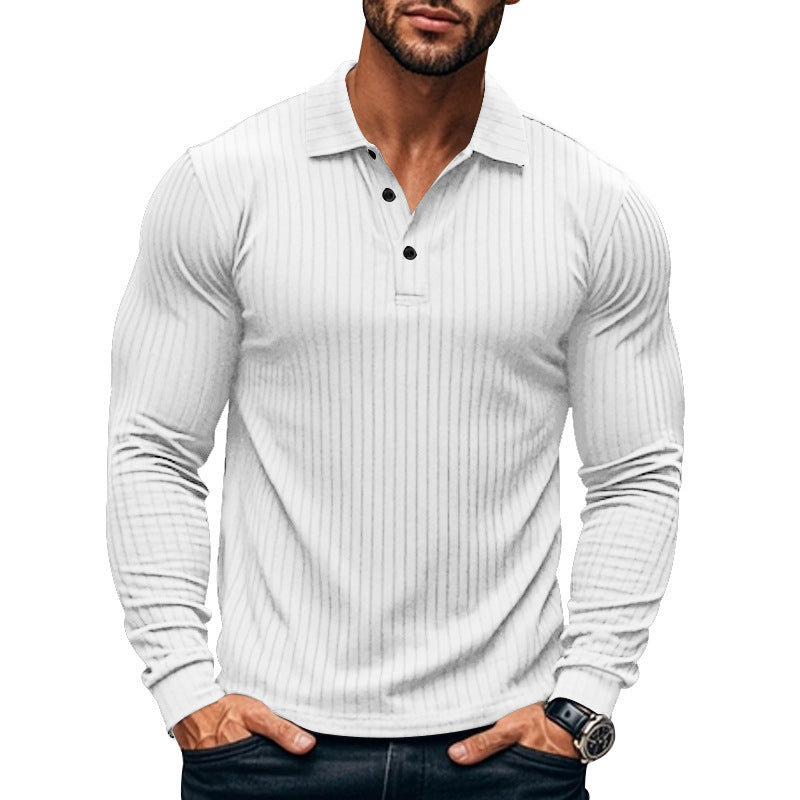Herren nan eng anliegendes geripptes Langarm-Poloshirt mit Kentkragen und kurzer Knopfleiste Echo Archiv