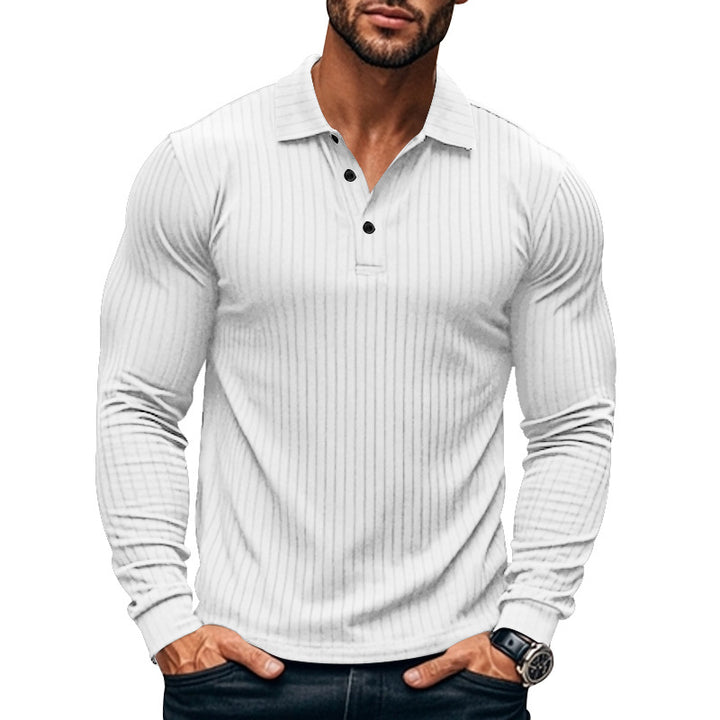 Herren nan eng anliegendes geripptes Langarm-Poloshirt mit Kentkragen und kurzer Knopfleiste Echo Archiv