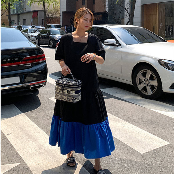 Damen Stufen-Maxi-Kleid mit Volants, Eingrifftaschen und lockerem Schnitt – Valéora
