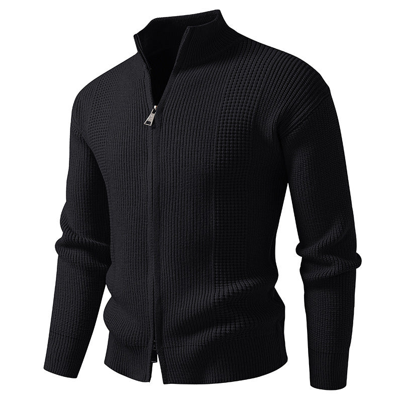 Herren Strickjacke mit hohem Kragen und innovativem Zipper Echoarchiv