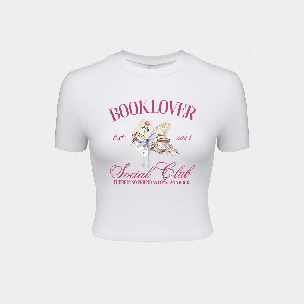 Damen Crop-T-Shirt mit kreativem Buchliebhaber-Design und modernem Aufdruck Echo Archiv