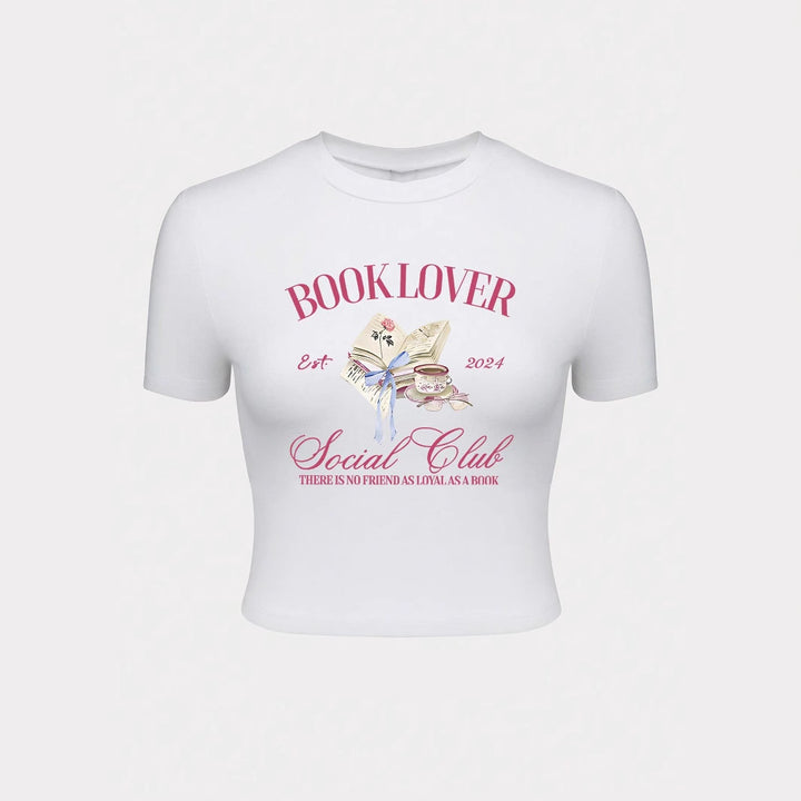 Damen Crop-T-Shirt mit kreativem Buchliebhaber-Design und modernem Aufdruck Echo Archiv