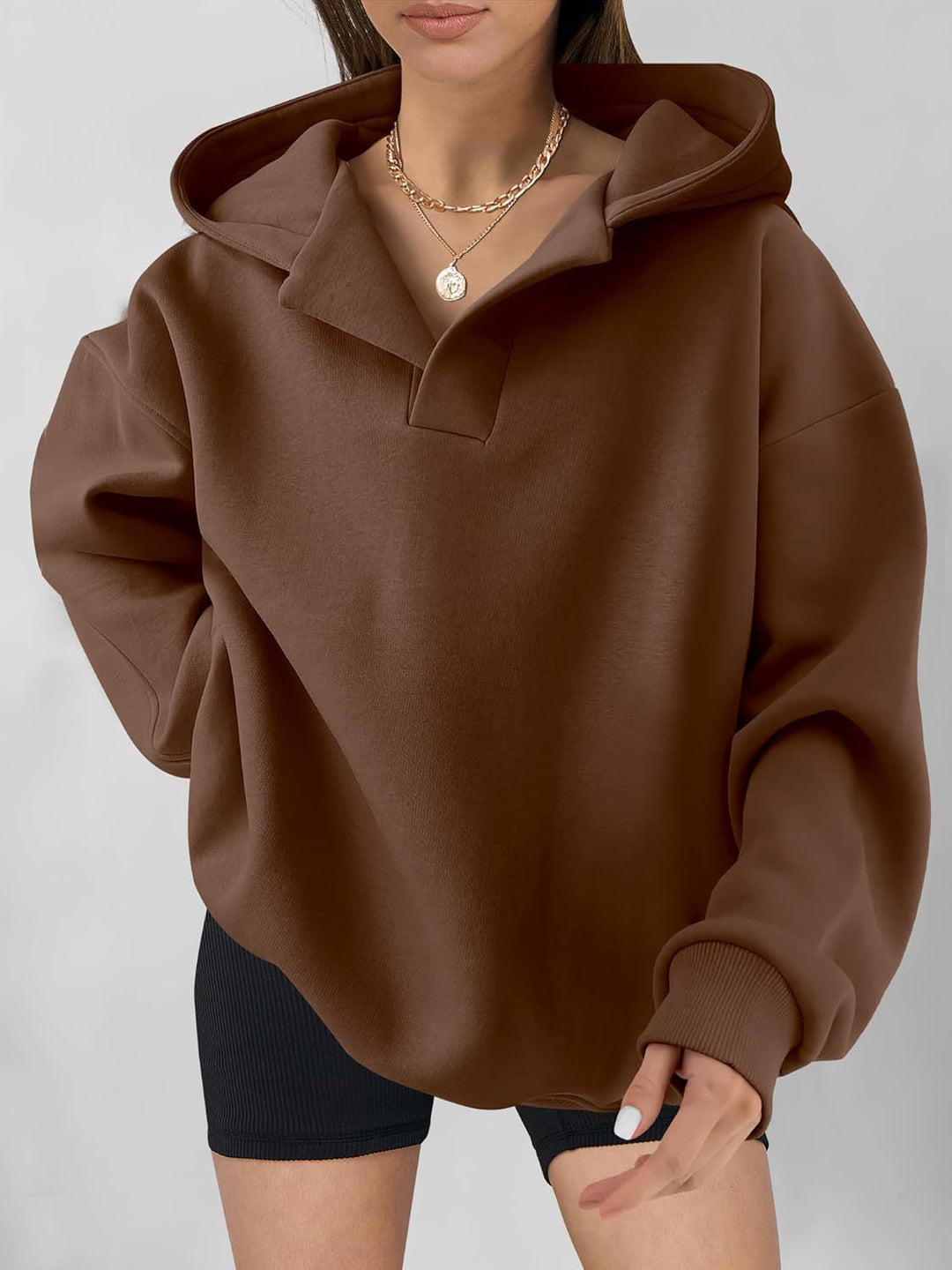 Damen Oversized Kapuzenpullover mit halbem Reißverschluss Echoarchiv