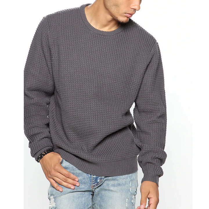 Herren Grobgestrickter Rundhals-Pullover mit Körbchenmuster und Relaxed-Fit Echo Archiv
