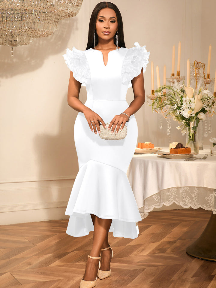 Damen figurbetontes Kleid mit voluminösen Rüschenärmel Echo Archiv