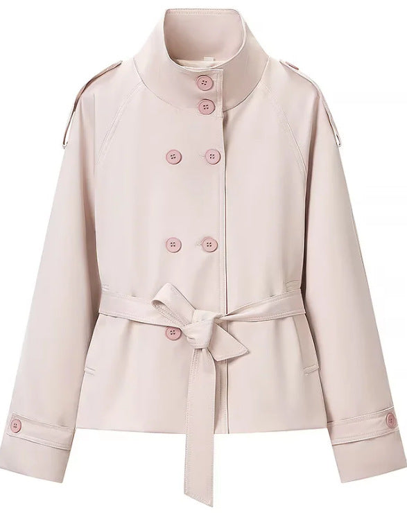 Damen Cropped Trenchjacke im Boxy-Cut mit Stehkragen, Schulterklappen und Taillengürtel Echo Archiv