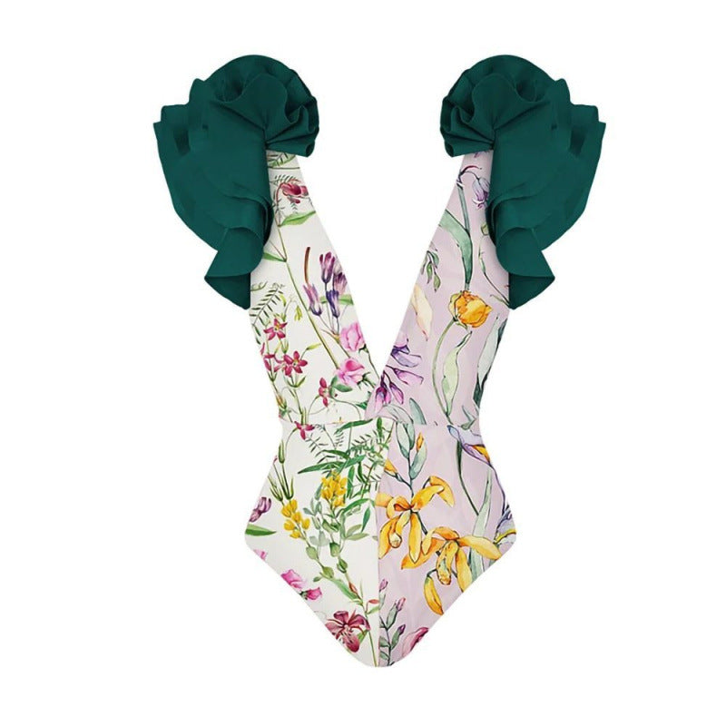 Damen Badeanzug-Set mit voluminösen Rüschendetails und elegantem Überrock Echo Archiv